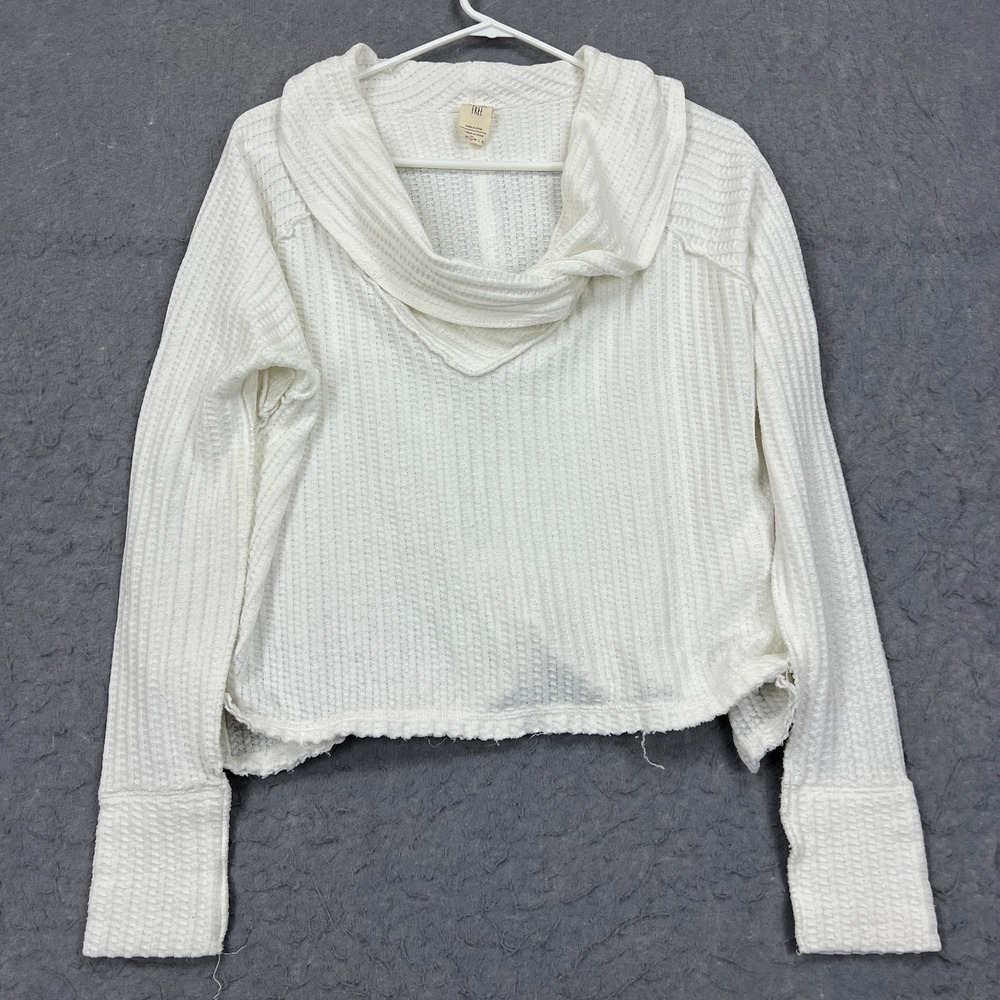 We The Free People‎ Top Women's Small Ivory Wildcat Thermal Drapey Cowl Sweater*